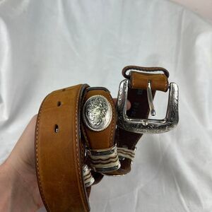 Tony Lama Brown Leather Belt With Silver Buckle Size 38
